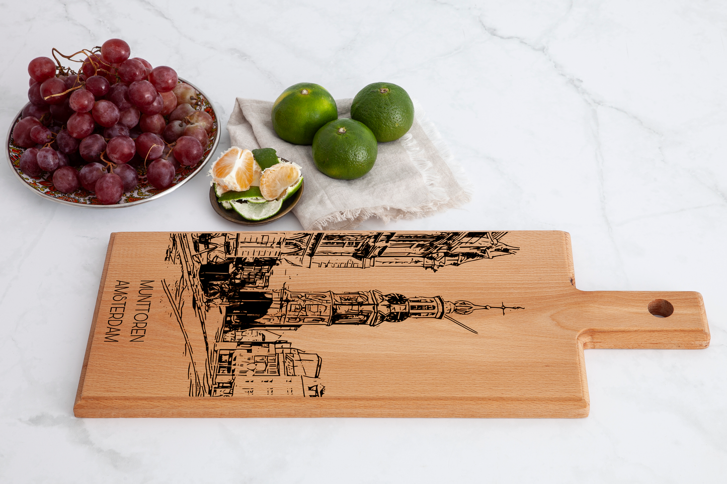 Handmade Amsterdam Muntplein Engraved Serving Board - Beech Wood