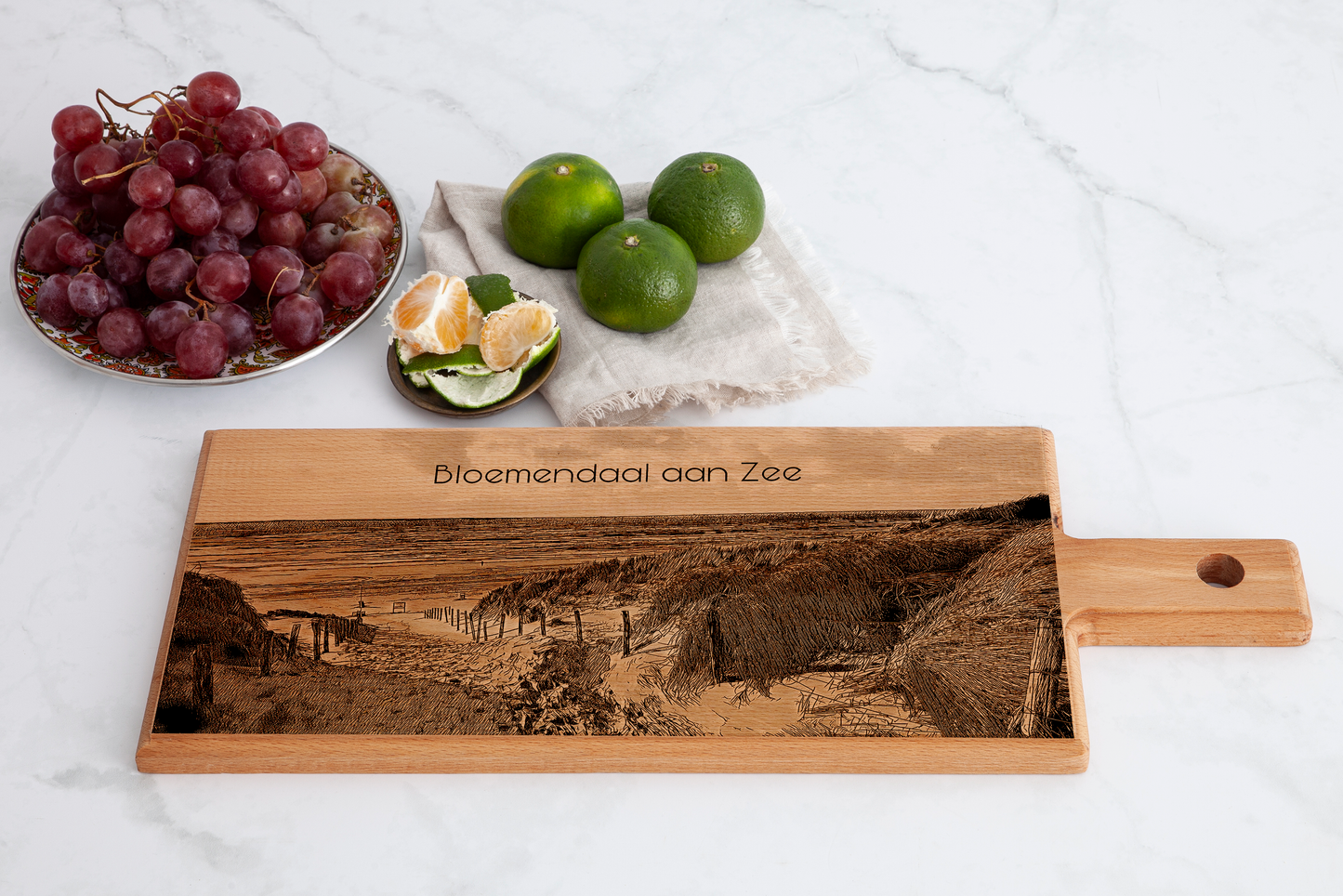 Handmade Bloemendaal aan Zee Engraved Serving Board - Beech Wood