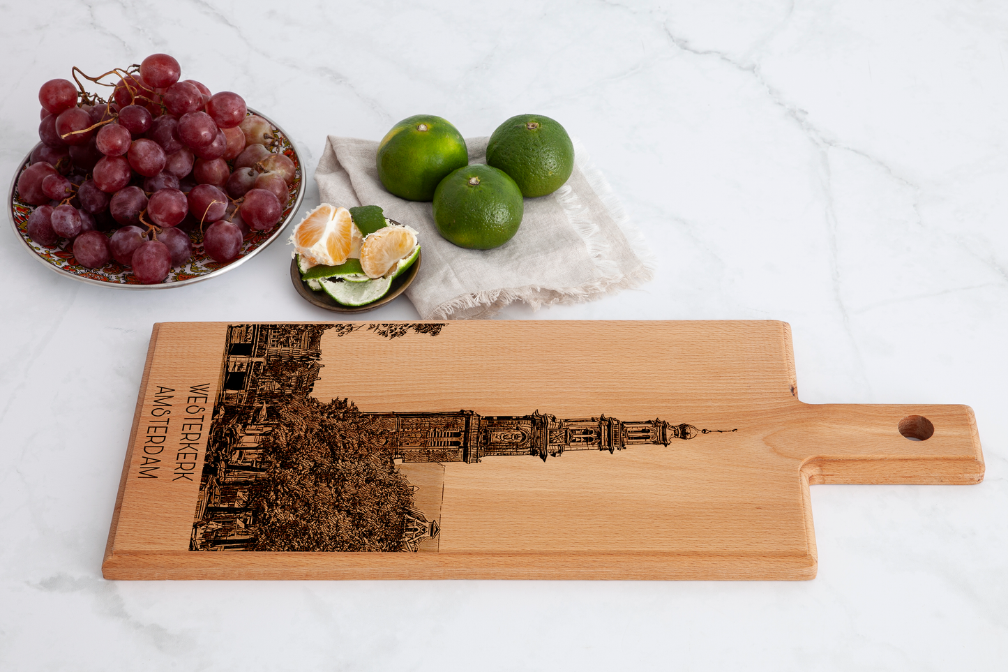 Handmade Amsterdam Westerkerk Engraved Serving Board - Beech Wood