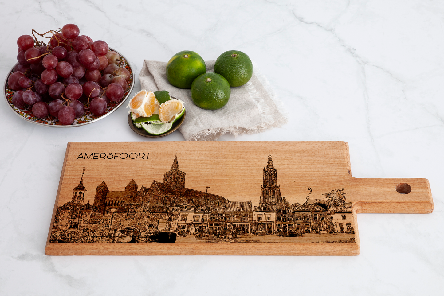Handmade Amersfoort Skyline Engraved Serving Board - Beech Wood
