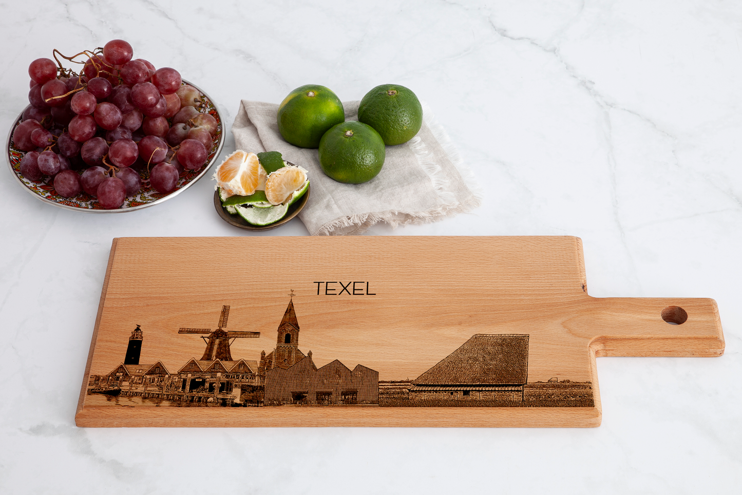 Handmade Texel Skyline Engraved Serving Board - Beech Wood