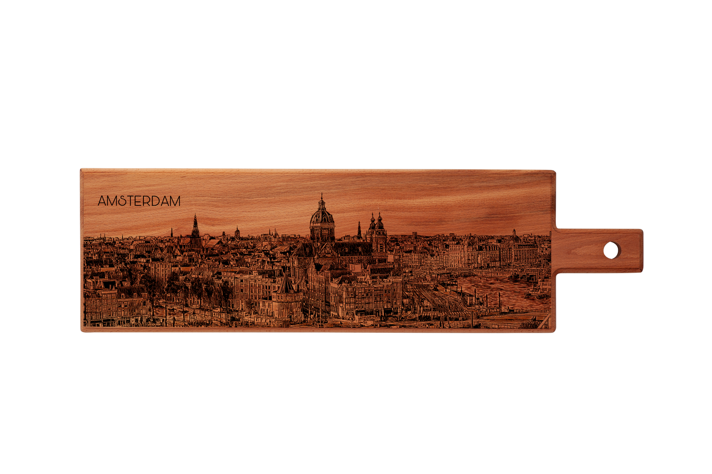 Handmade Amsterdam Skyline Engraved Large Serving Board - Beech Wood