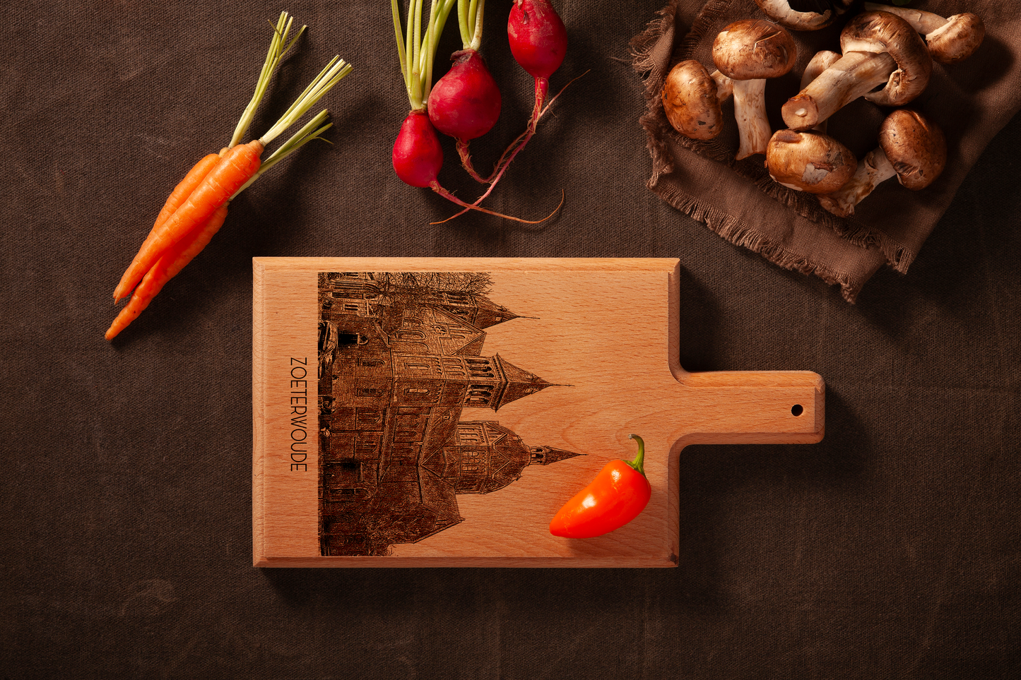 Handmade Zoeterwoude Goede Herderkerk Engraved Cheese Board - Beech Wood