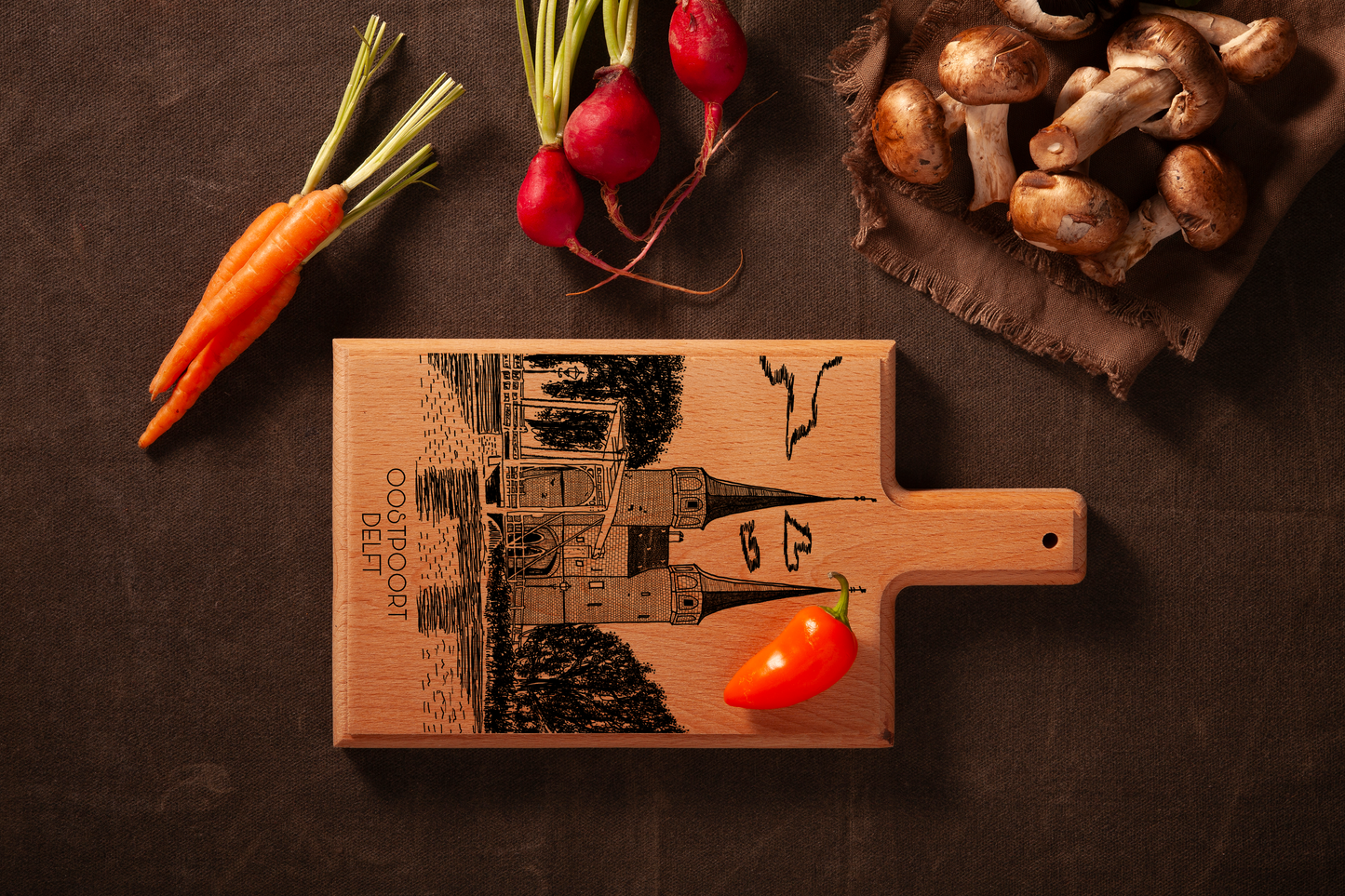 DELFT OOSTPOORT HANDMADE ENGRAVED CHEESE BOARD