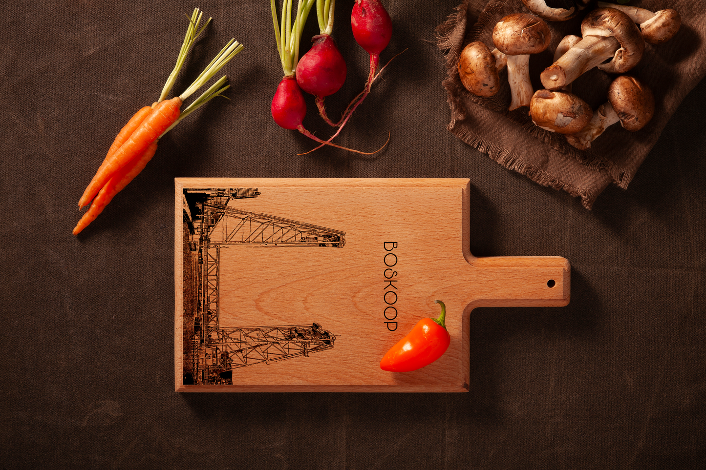 Handmade Boskoop Bridge Engraved Cheese Board - Beech Wood