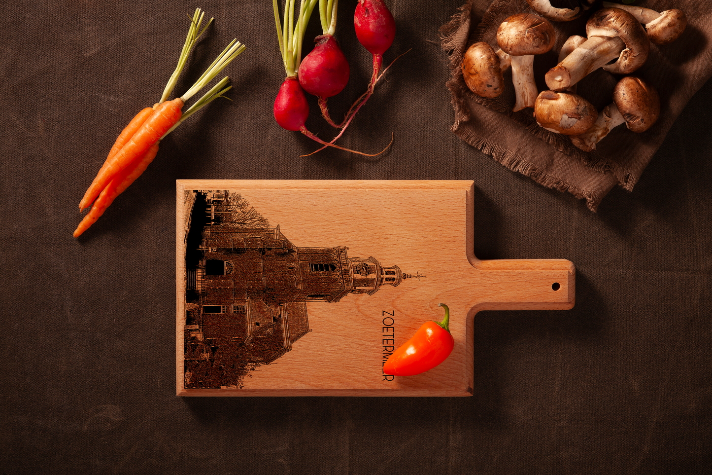 Handmade Zoetermeer Oudekerk Engraved Cheese Board - Beech Wood