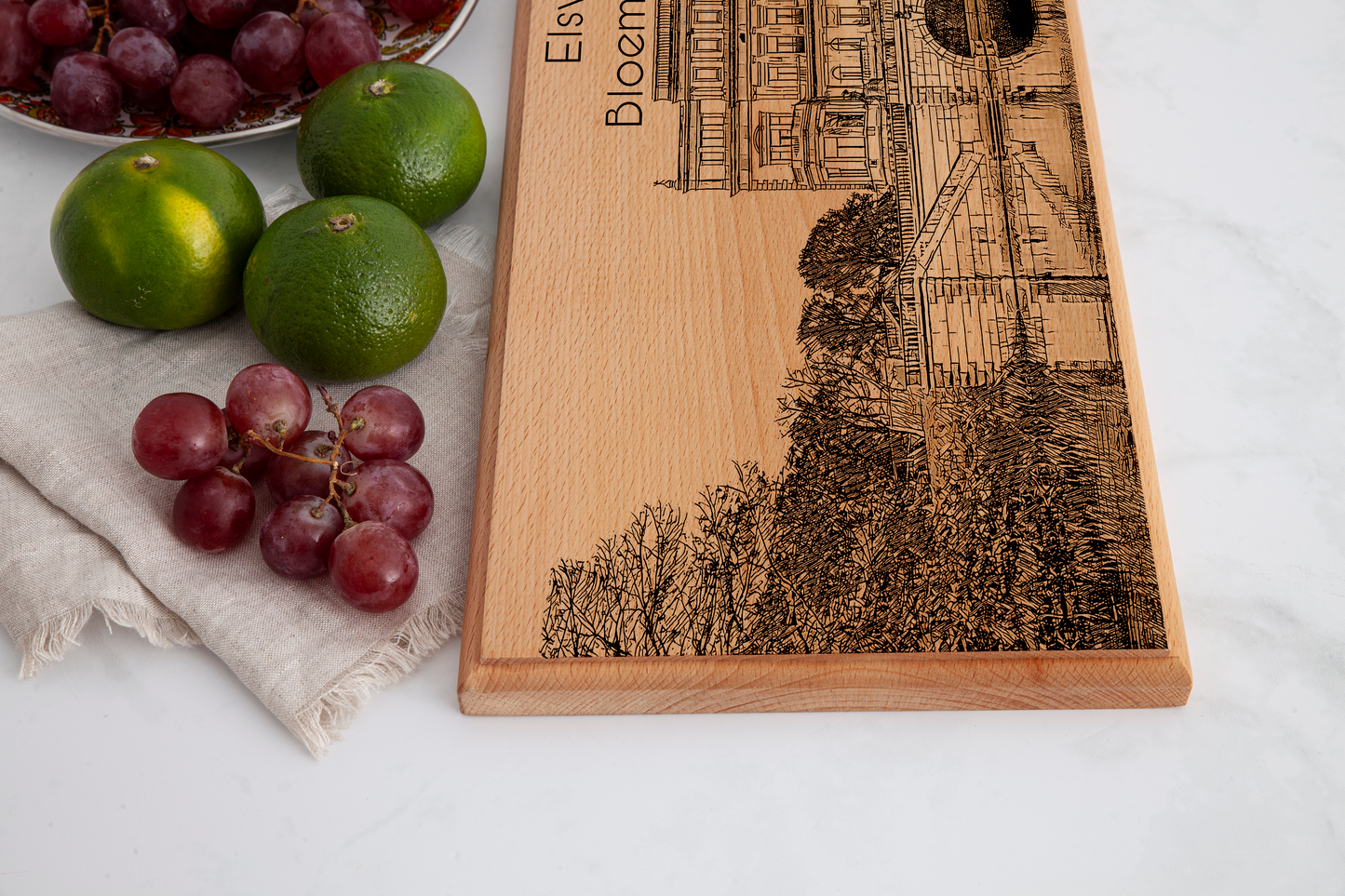 Handmade Bloemendaal Elswout Engraved Serving Board - Beech Wood
