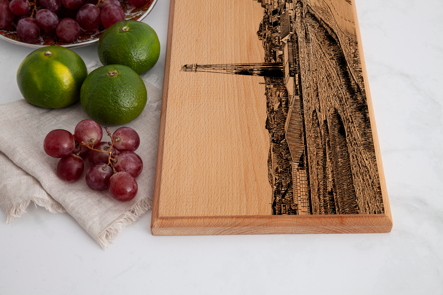 Handmade Den Helder Engraved Serving Board - Beech Wood