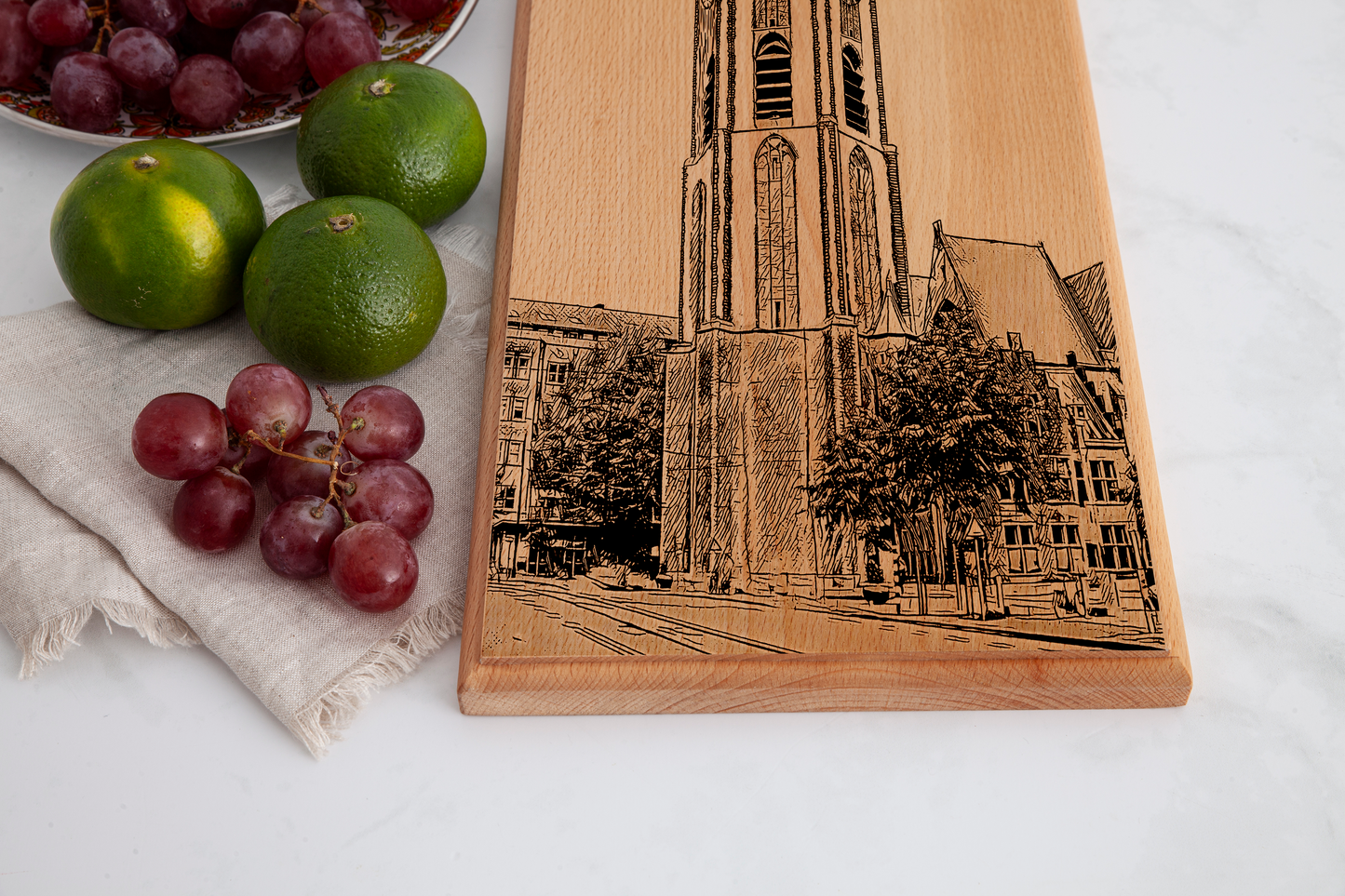 Handgemaakte Amsterdam Skyline Gegraveerde Serveerplank - Beukenhout