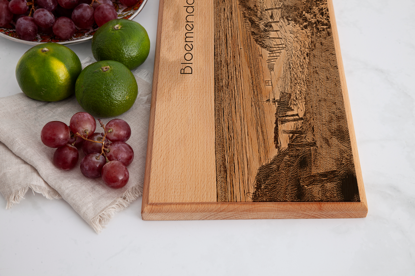 Handmade Bloemendaal aan Zee Engraved Serving Board - Beech Wood