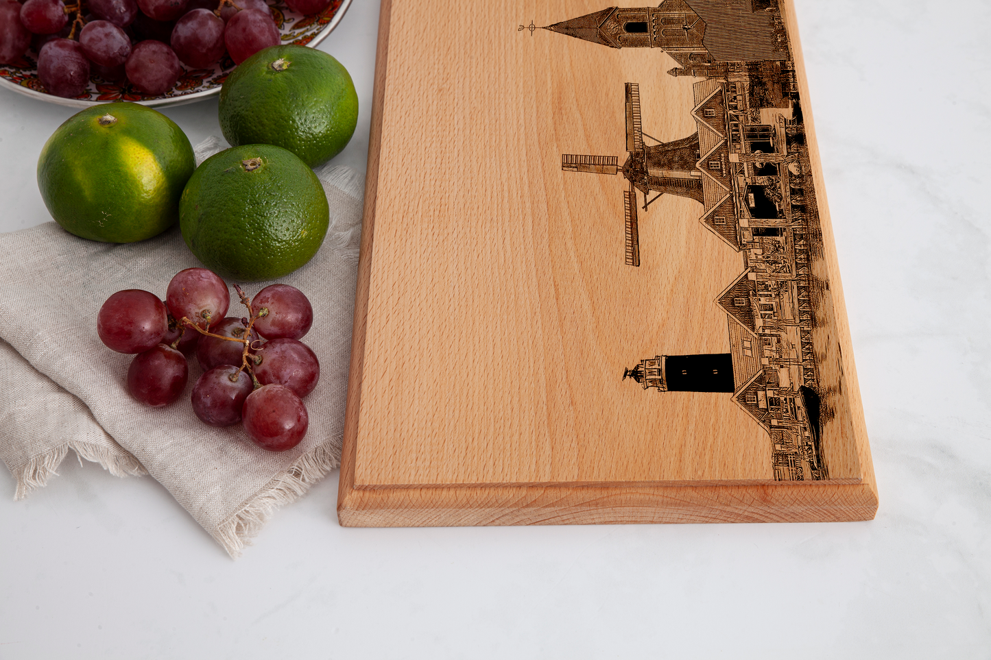 Handmade Texel Skyline Engraved Serving Board - Beech Wood