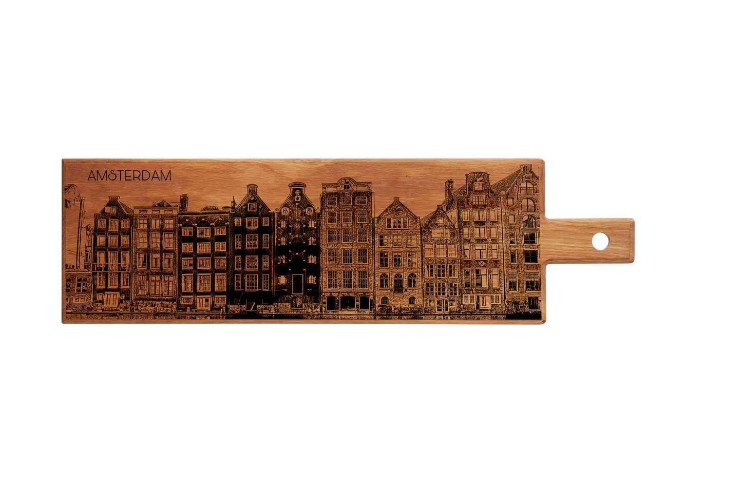 Handmade Amsterdam Dancing Houses Engraved Large Serving Board - Beech Wood