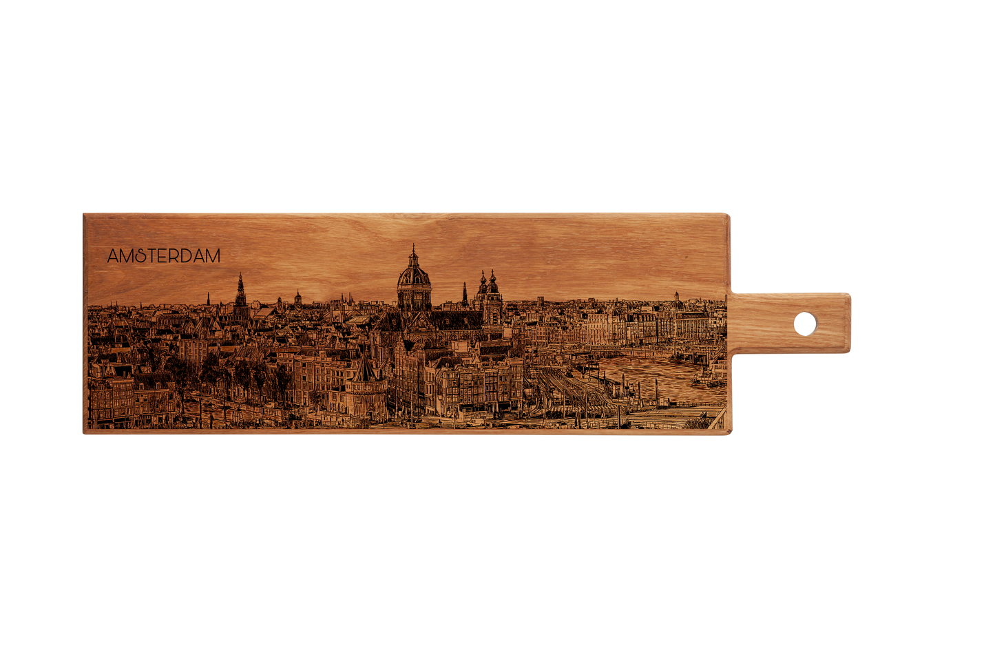 Handmade Amsterdam Skyline Engraved Large Serving Board - Beech Wood