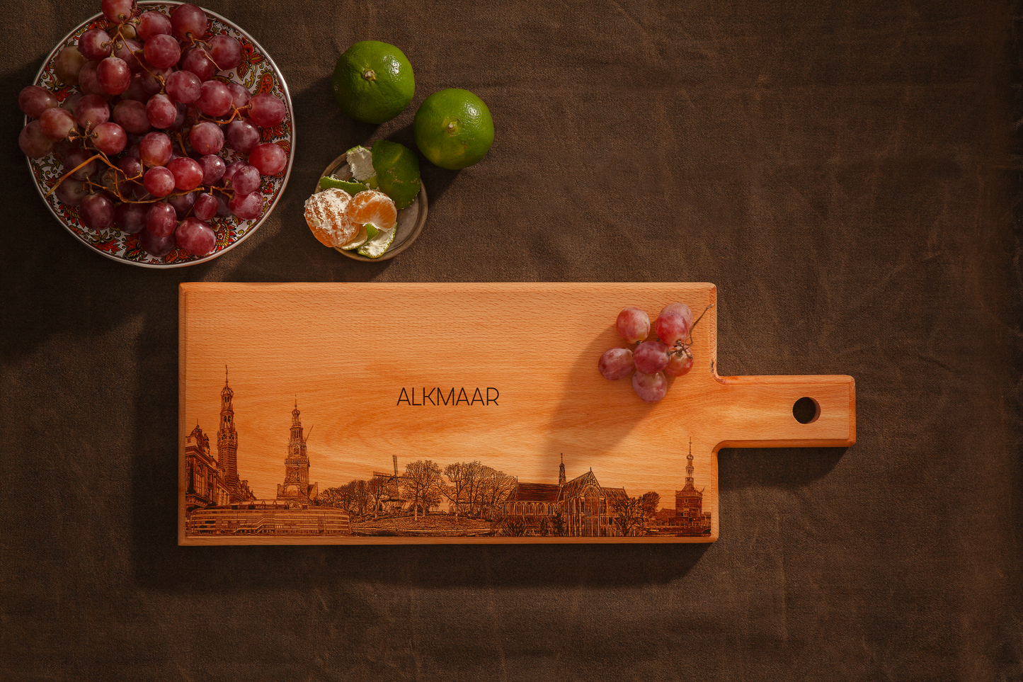 Handmade Alkmaar Skyline Engraved Serving Board - Beech Wood