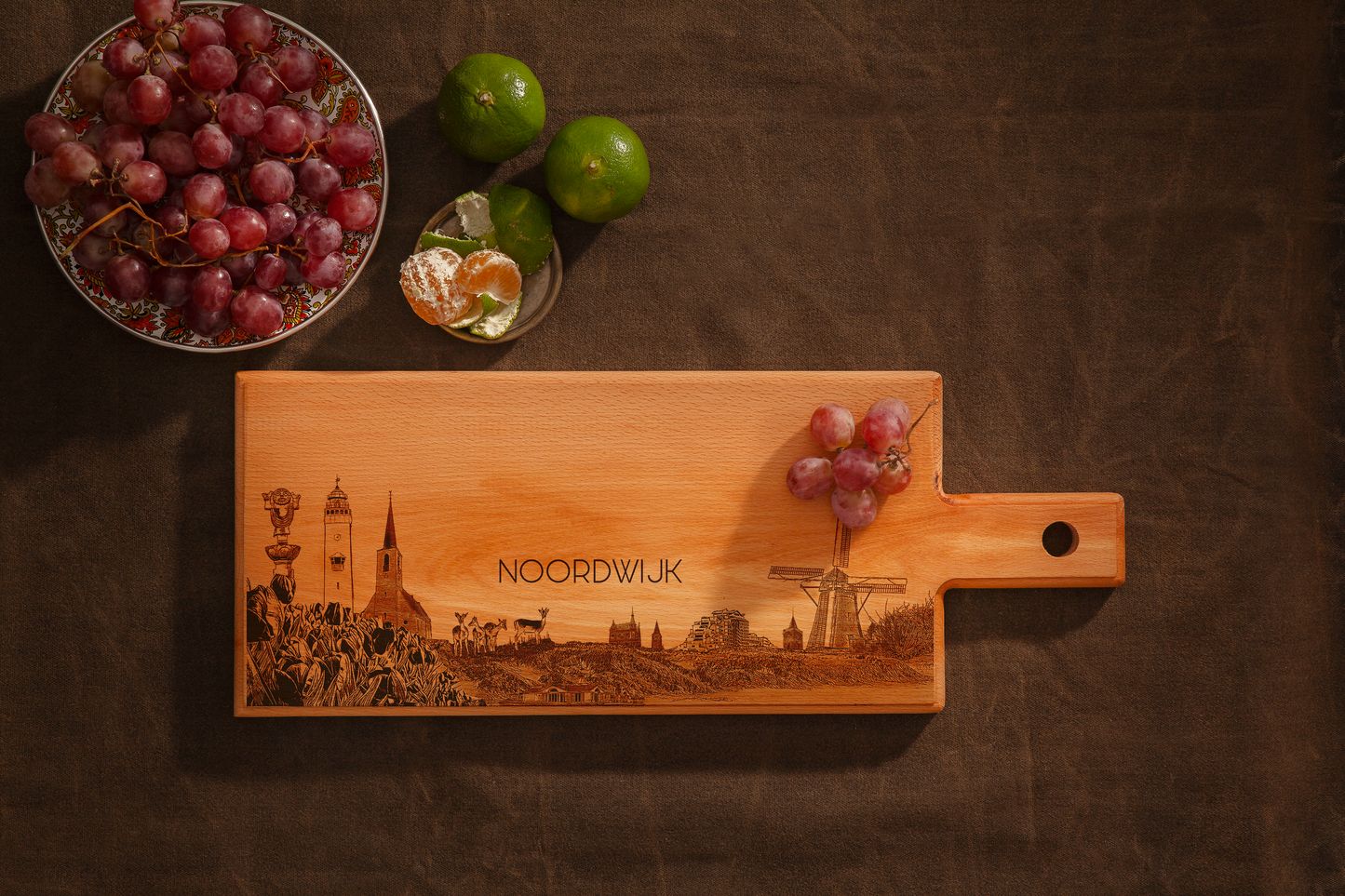 Noordwijk Skyline – Handmade Wooden Serving & Cheese Board (49 × 17 cm)
