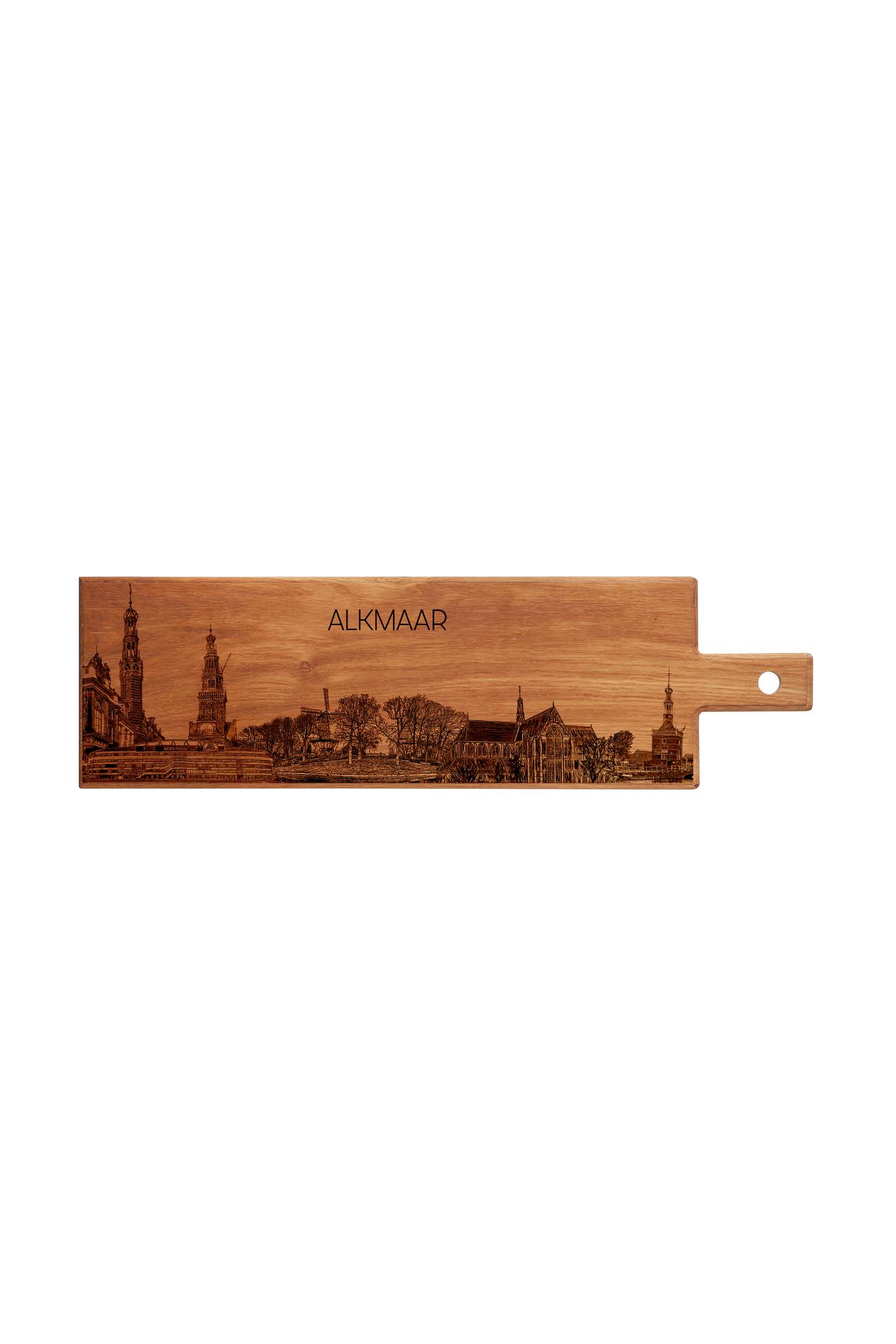 Handmade Alkmaar Skyline Engraved Long Serving Board - Beech Wood