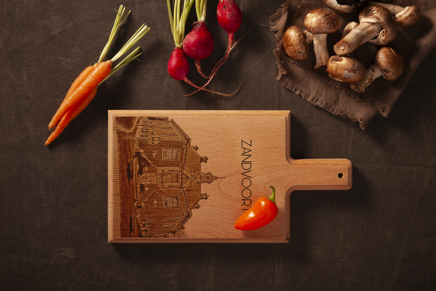 Handmade Zandvoort Stadhuis Engraved Cheese Board - Beech Wood