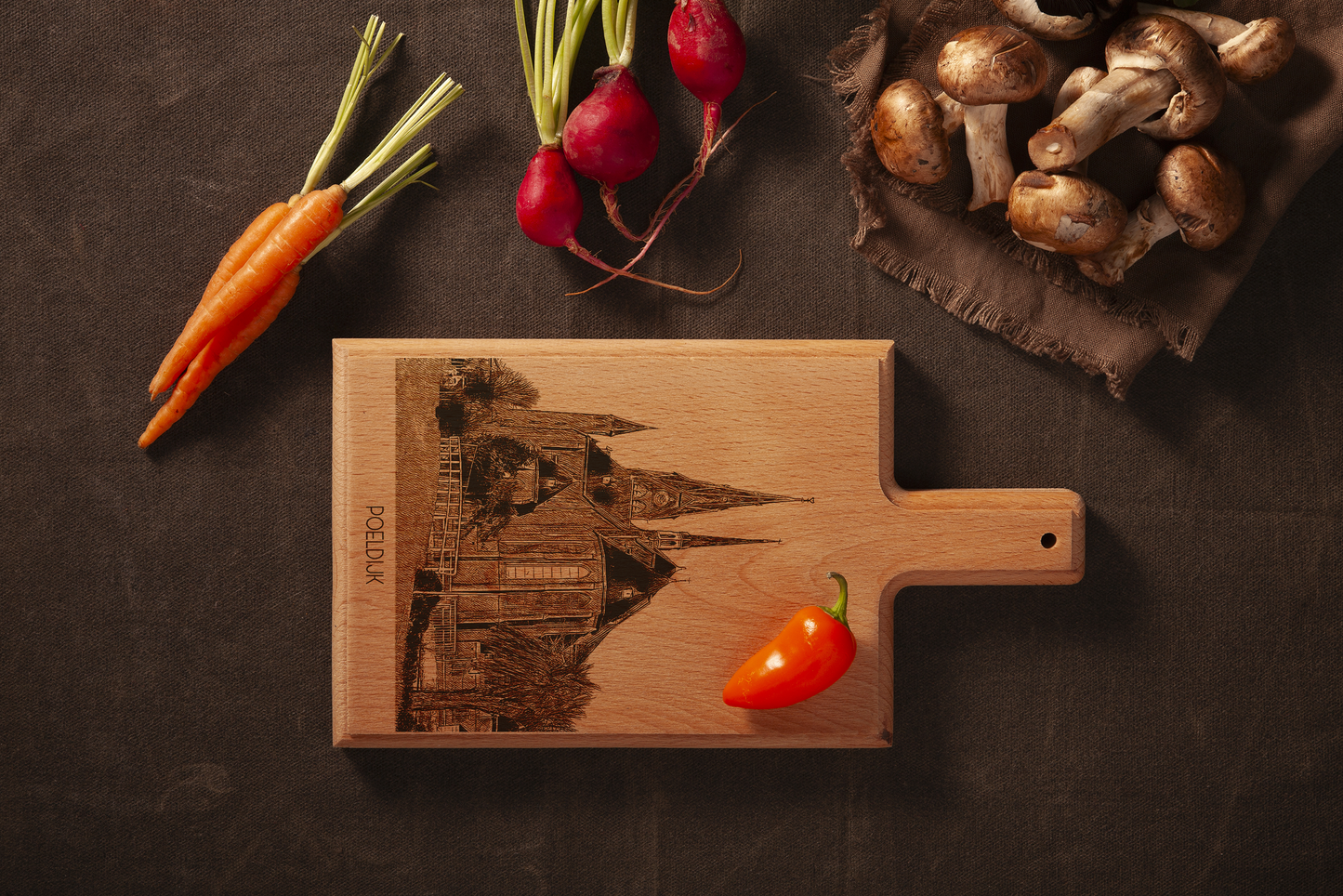 Handmade Poeldijk H. Bartholomeuskerk Engraved Cheese Board - Beech Wood