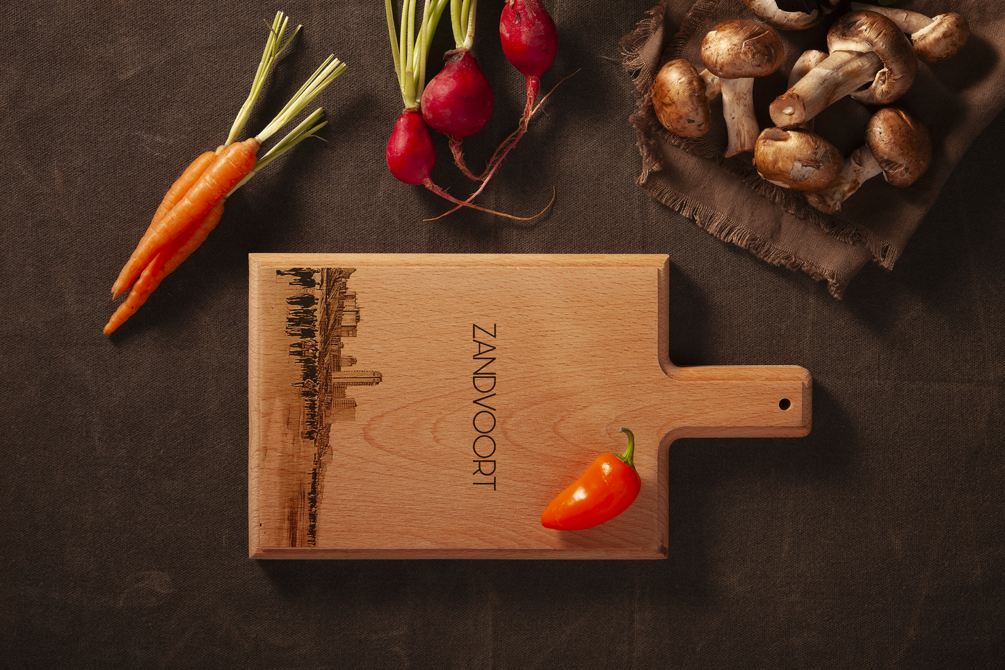 Handmade Zandvoort Engraved Cheese Board - Beech Wood