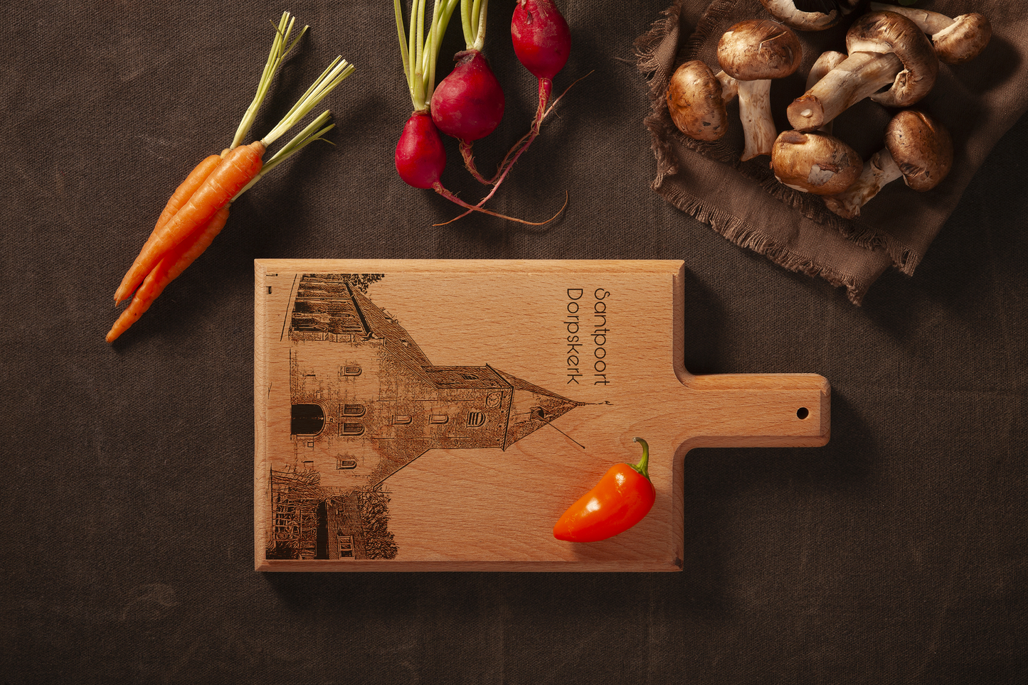 Santpoort – Dorpskerk Wooden Cheese Board (28 × 15 cm)