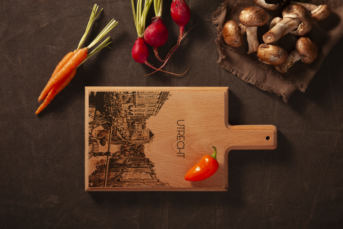 Handmade Utrecht Engraved Cheese Board - Beech Wood