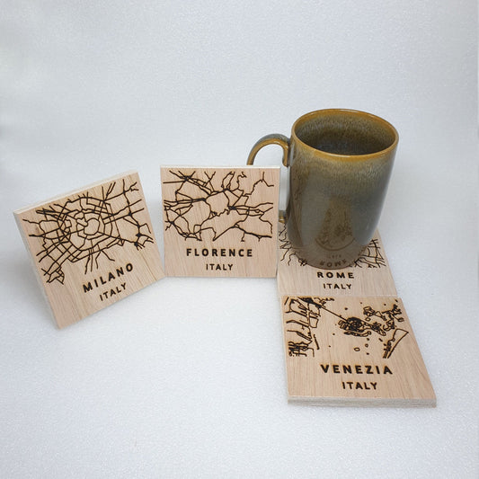 Italian Cities Handmade Map Coaster Set (4 Pieces)