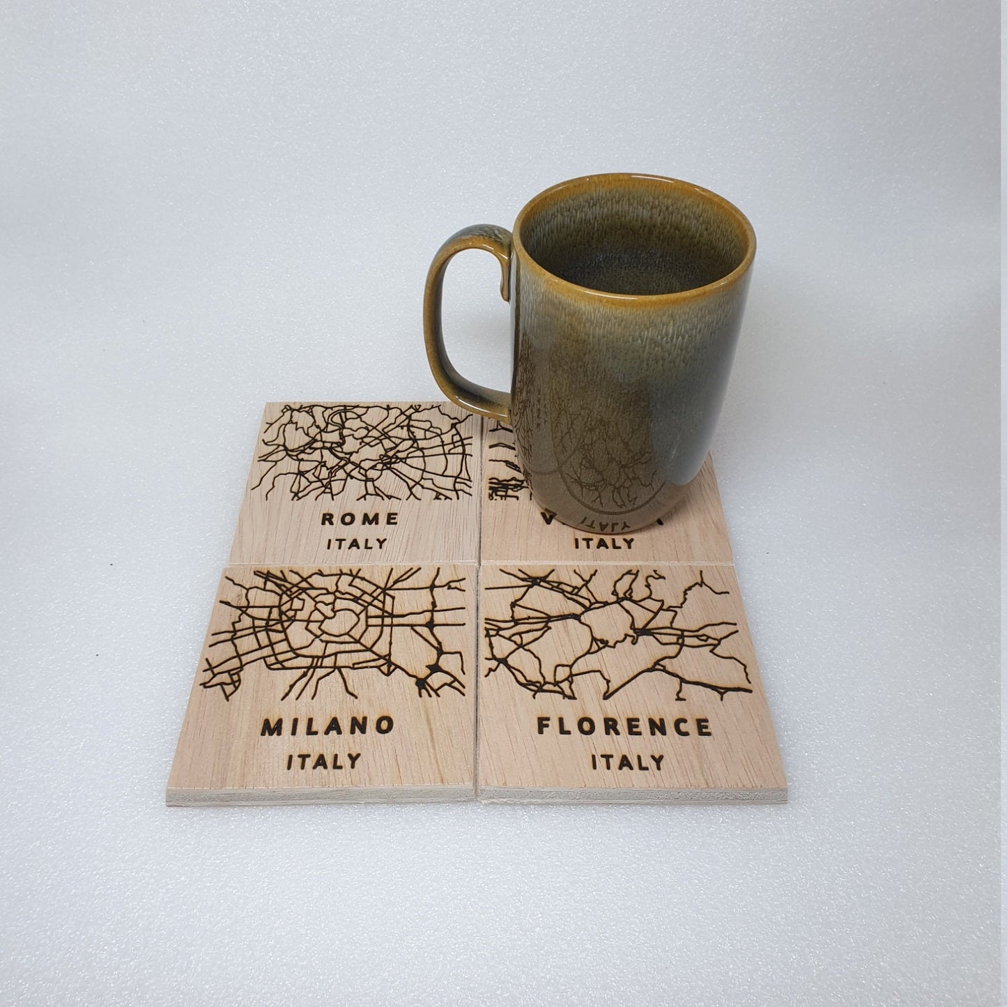 Italian Cities Handmade Map Coaster Set (4 Pieces)