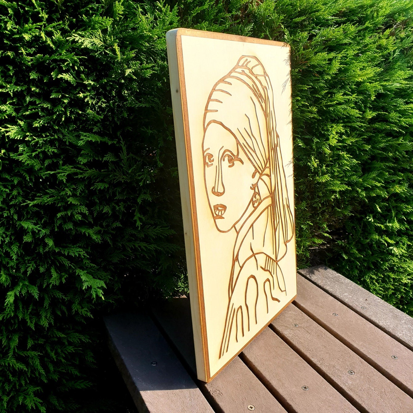 Lady with Pearl Earring Handmade Wood-Burning Craft