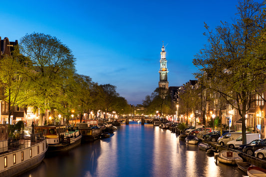 AMSTERDAM, WESTERKERK, canal, night, light