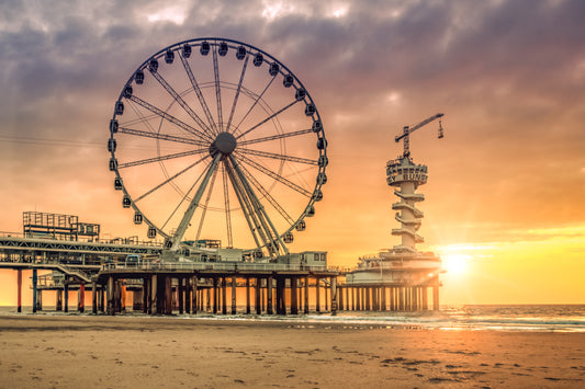 Scheveningen, de pier, sunset, woody buddy, pink