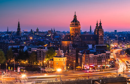 Amsterdam, Skyline, night, pink