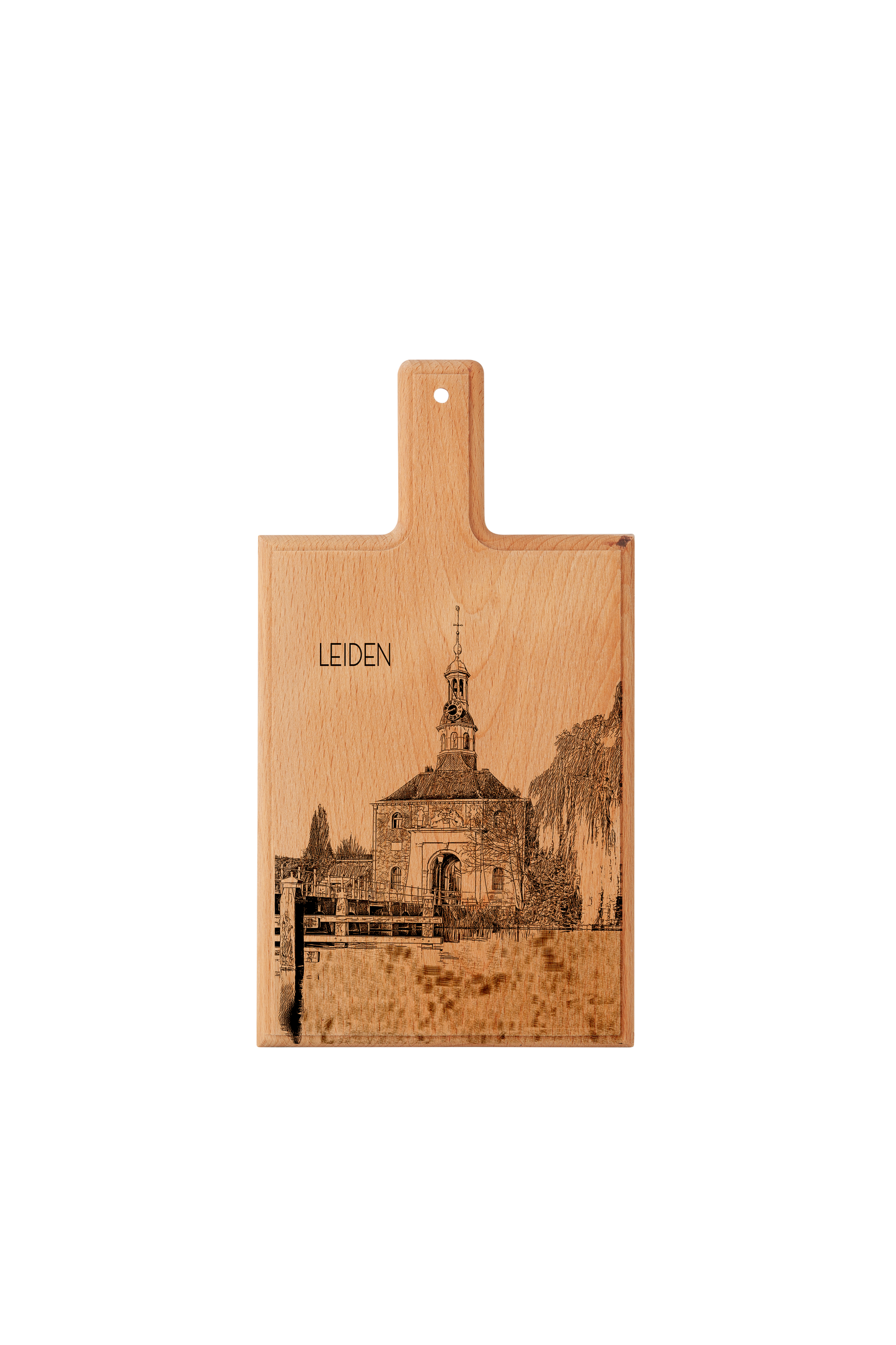 Leiden Zijlpoort Handmade , Engraved Cheese Board - Beech Wood