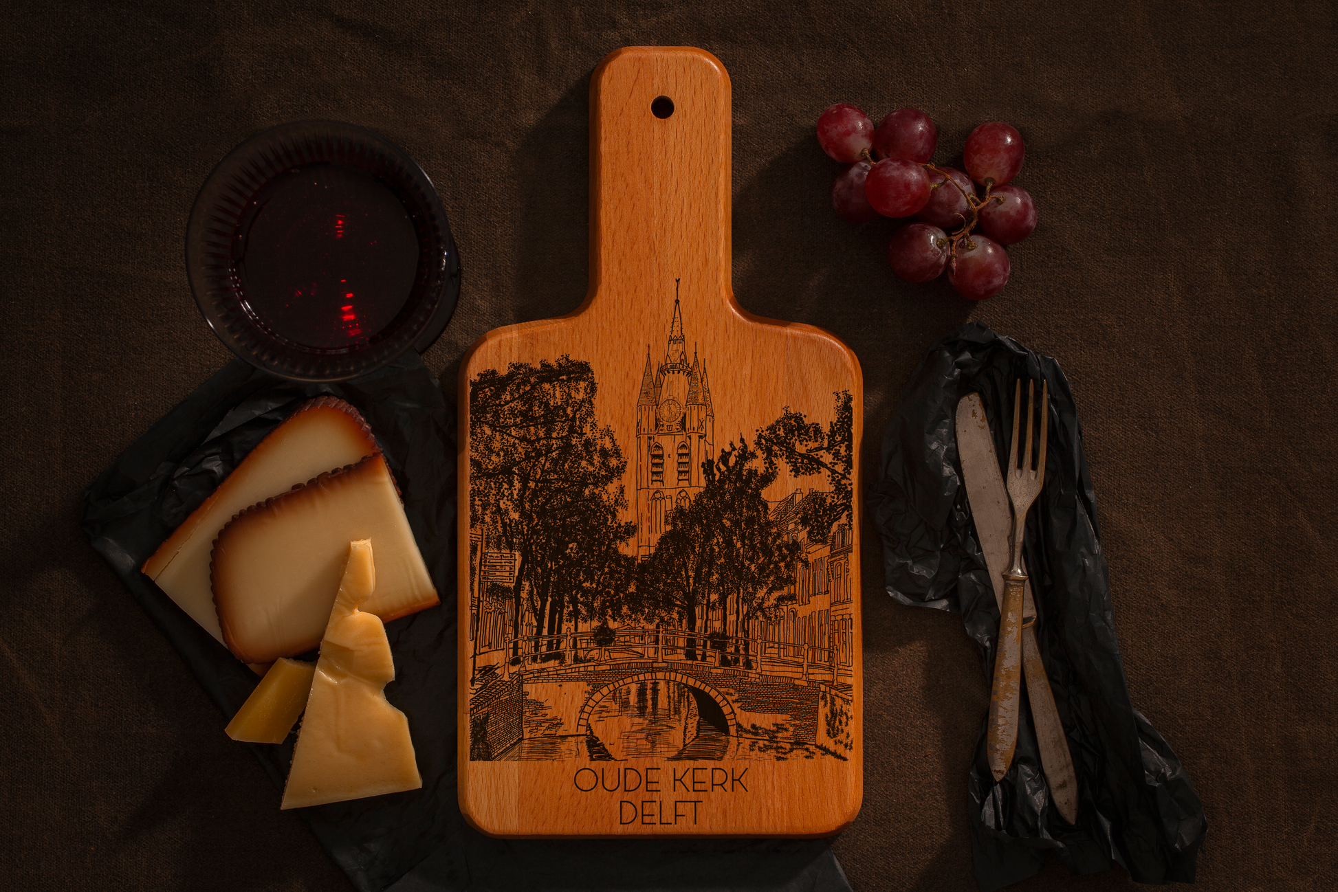 Delft, Oude Kerk, cheese board, up