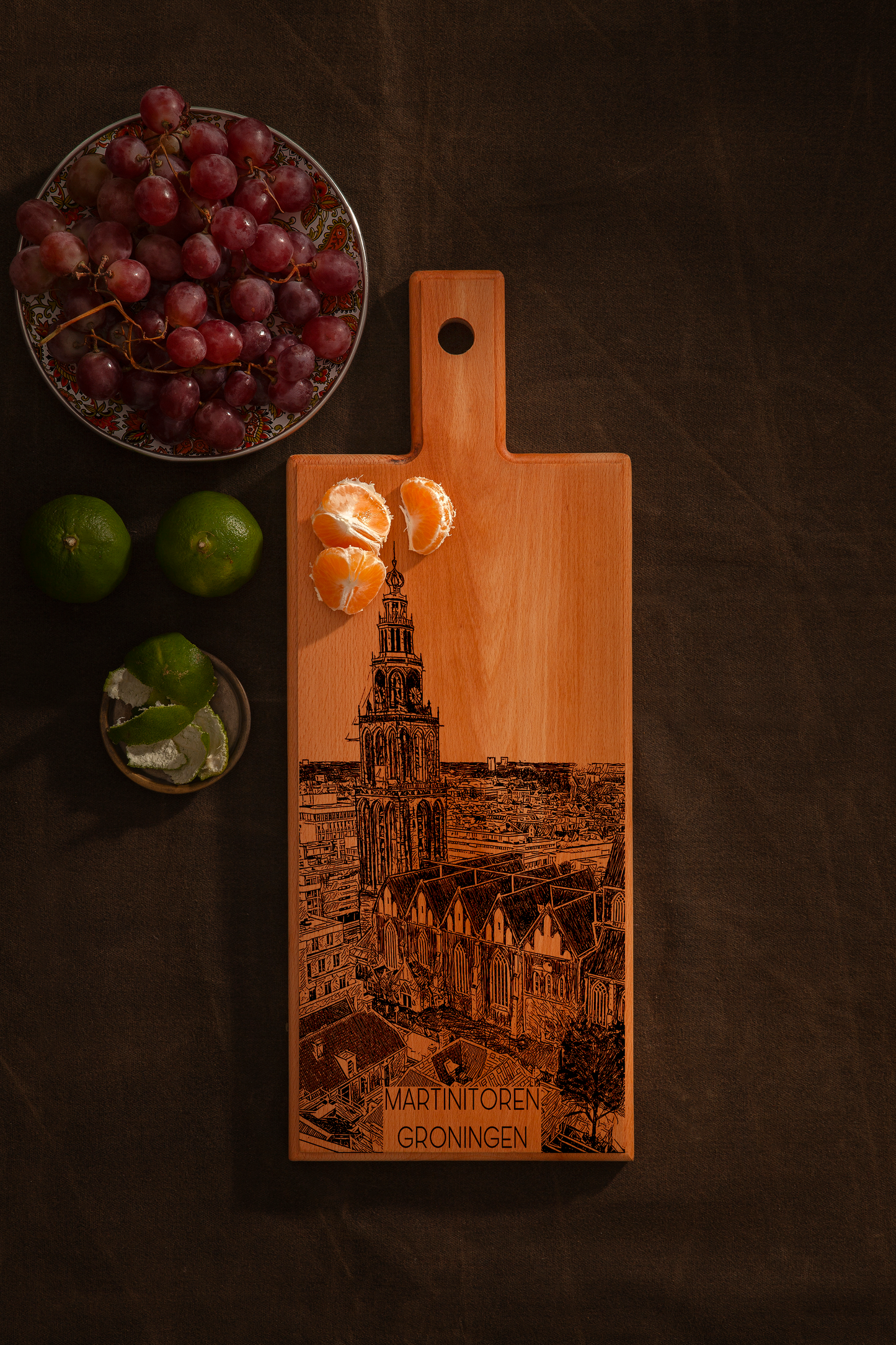 Handmade Groningen Martinitoren Engraved Serving Board - Beech Wood