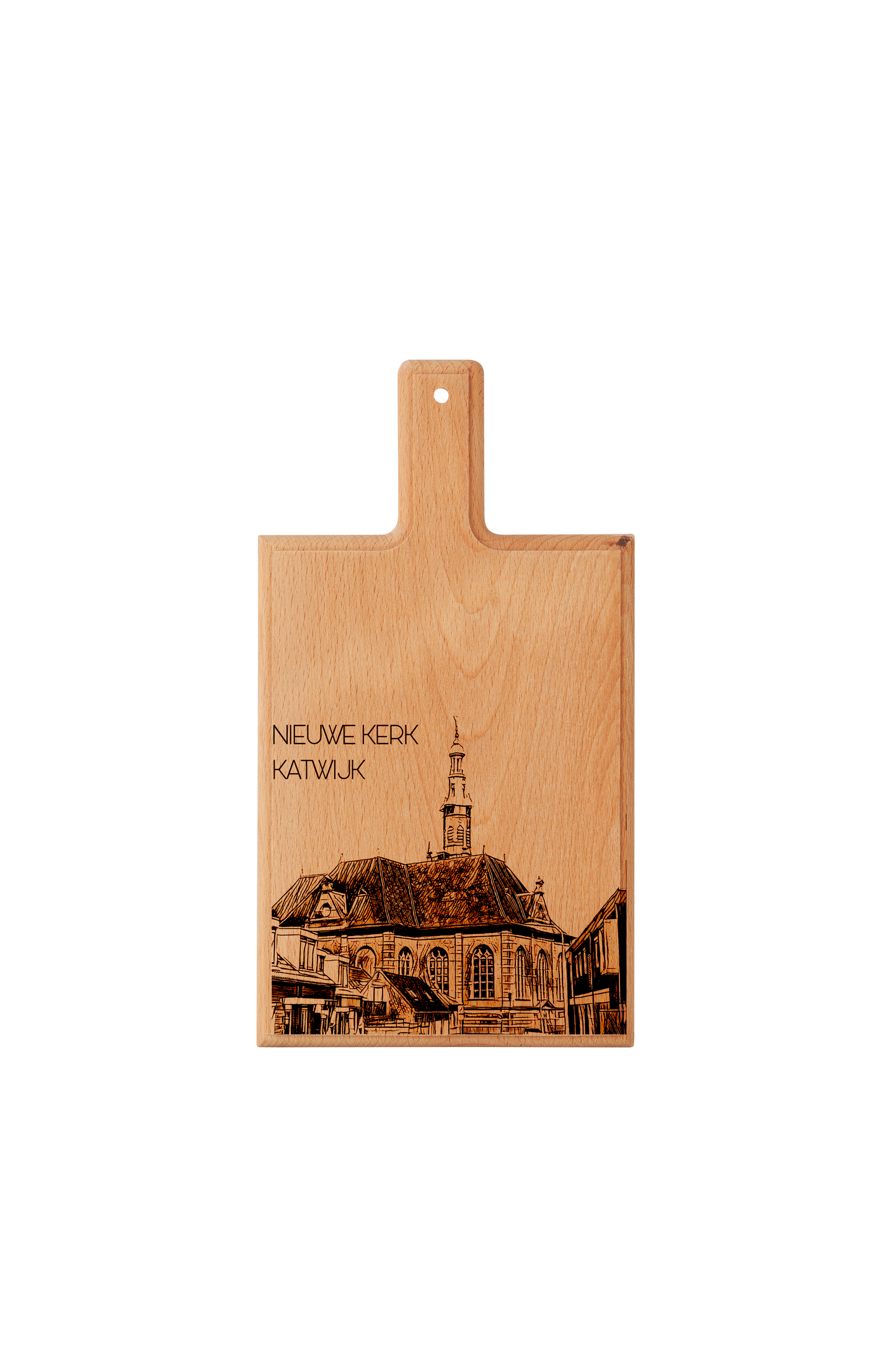 KATWIJK DE NIEUWE KERK HANDMADE , ENGRAVED CHEESE BOARD