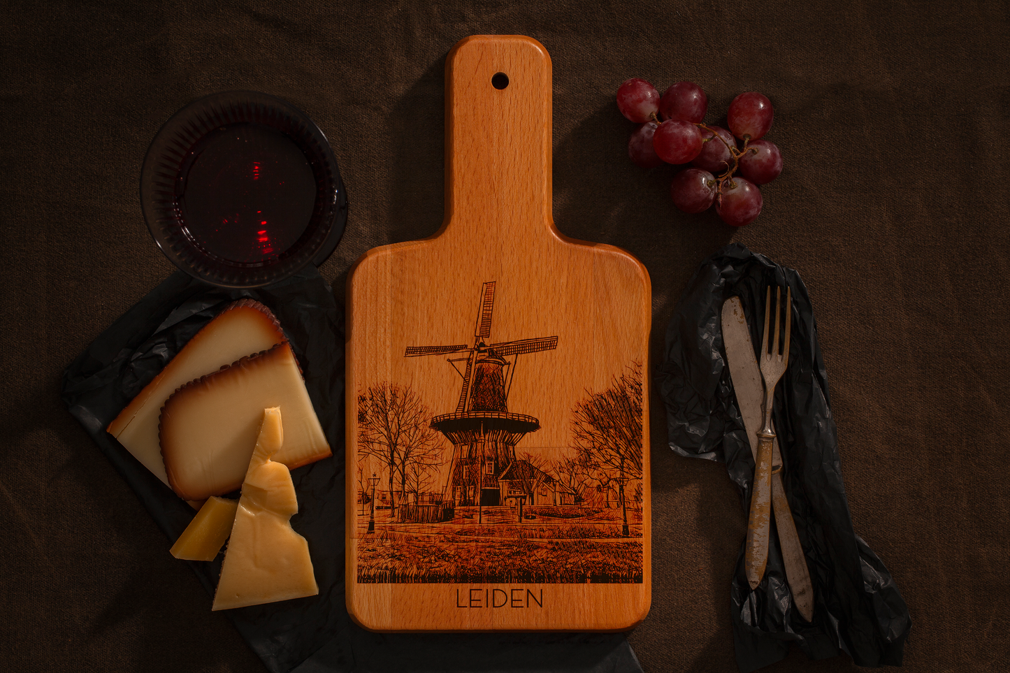 Leiden, Molen De Valk, cheese board, main front