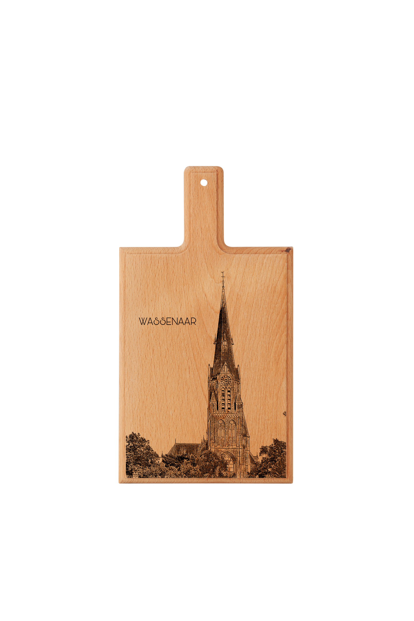 Handmade Wassenaar Sint-Willibrorduskerk Engraved Cheese Board - Beech Wood