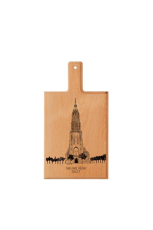 "Handmade Nieuwe Kerk Delft Engraved Cheese Board in Beech Wood"