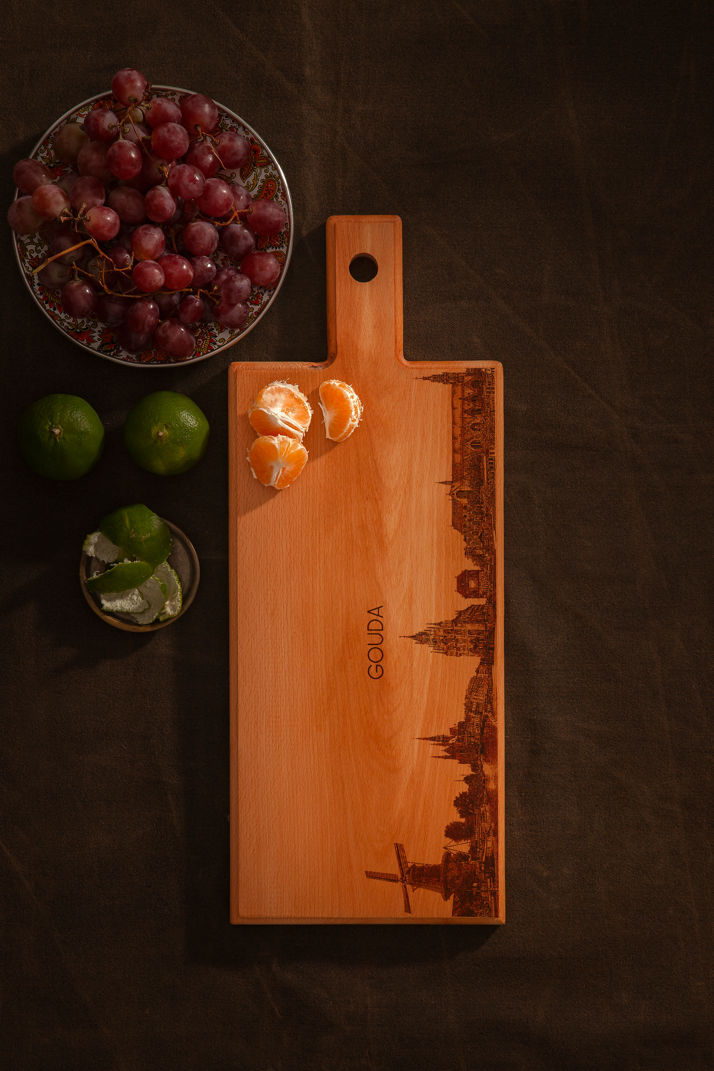 Gouda Skyline – Handmade Wooden Serving & Cheese Board (49 × 17 cm)