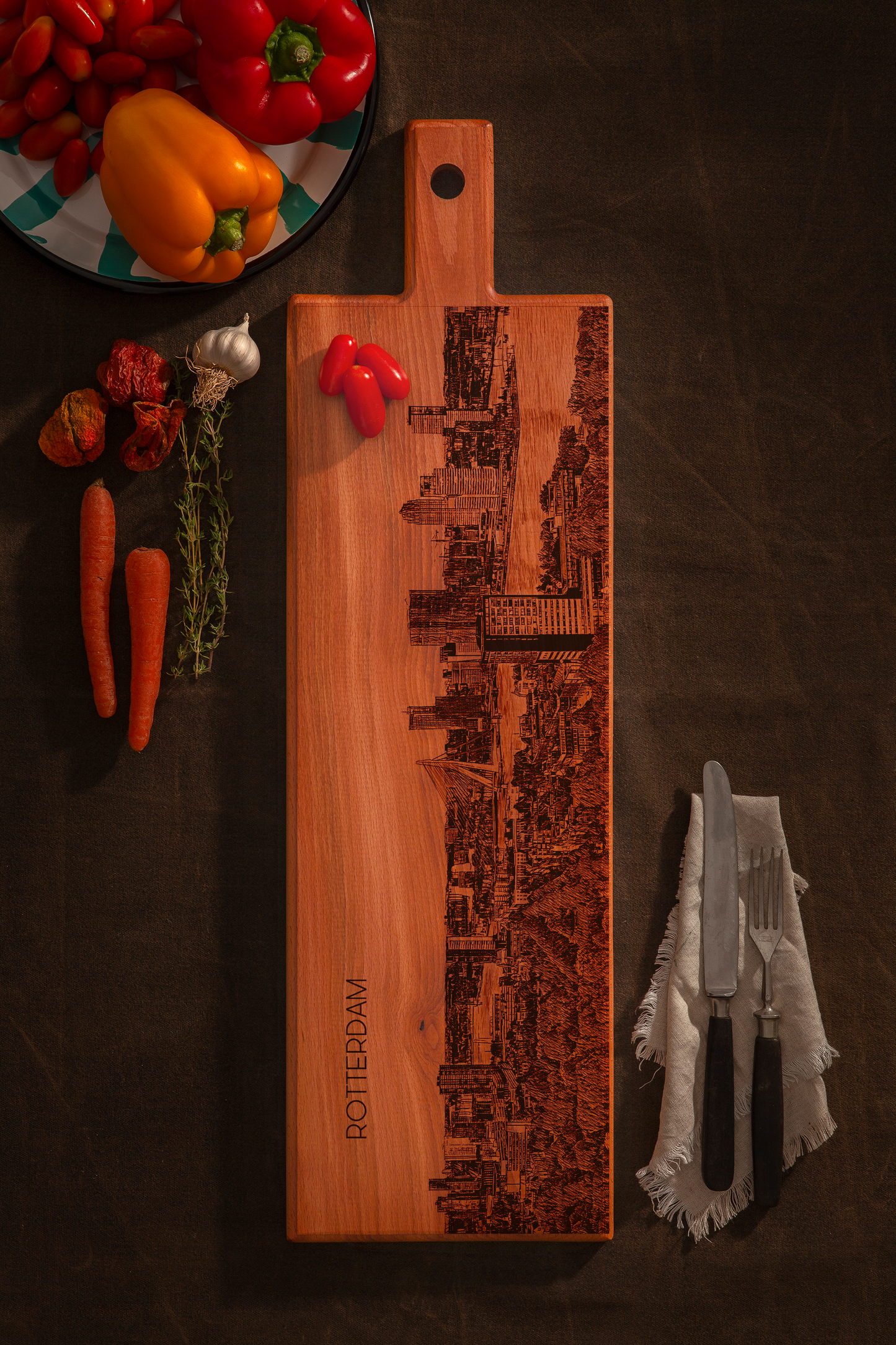 Rotterdam Skyline Wooden Serving Board – 60 x 17 cm
