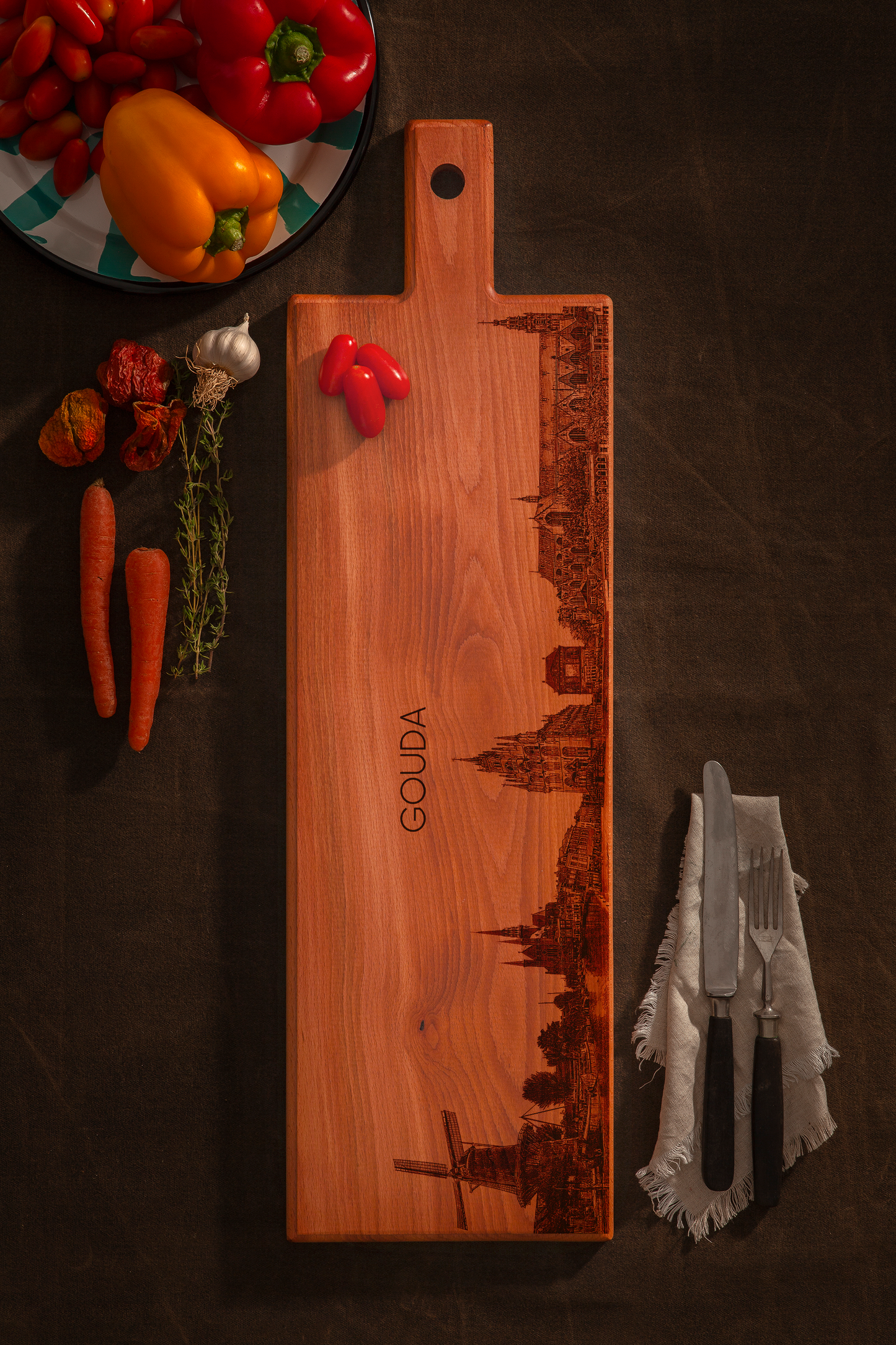 Gouda Skyline Wooden Serving Board – 60 x 17 cm