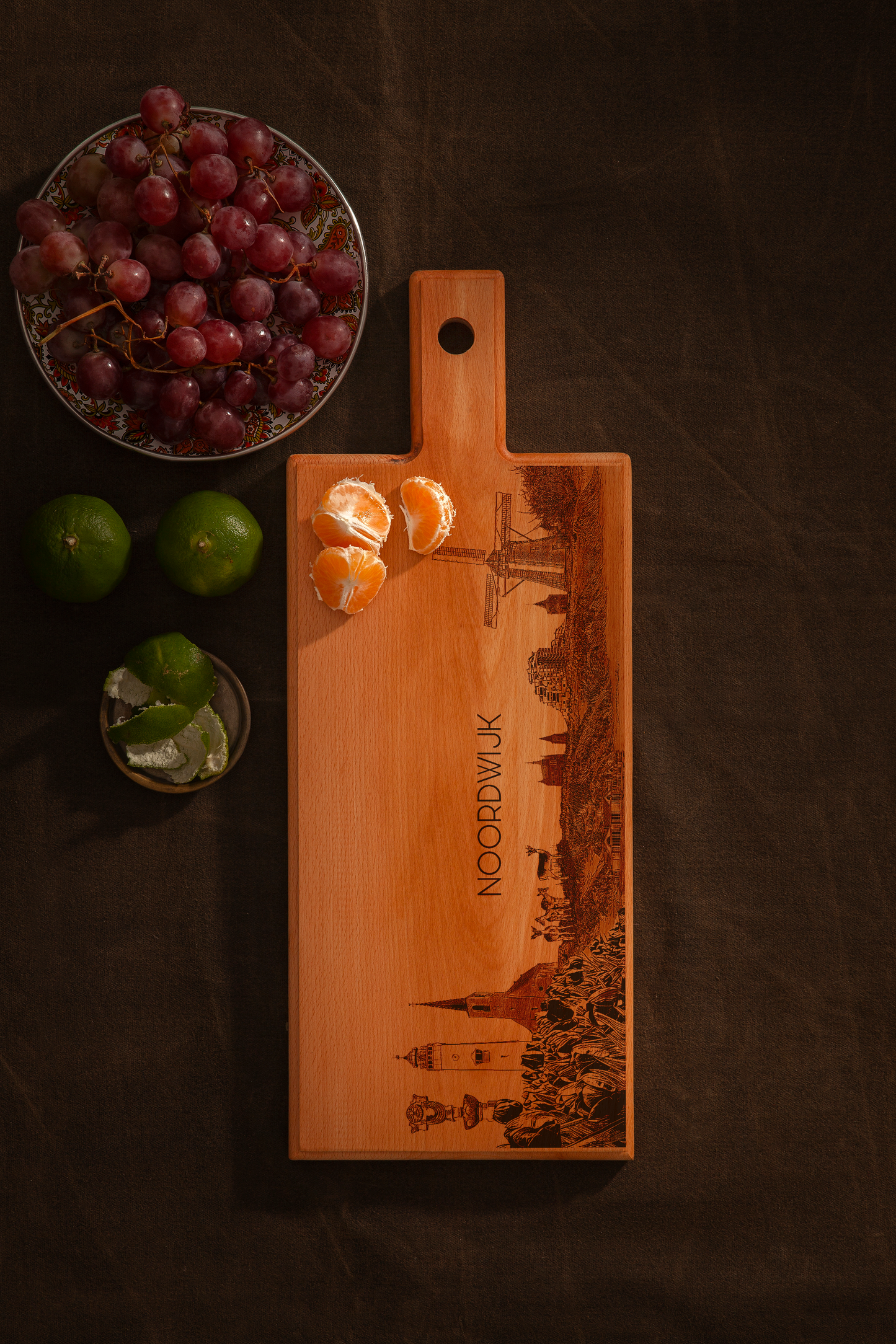 Noordwijk Skyline – Handmade Wooden Serving & Cheese Board (49 × 17 cm)