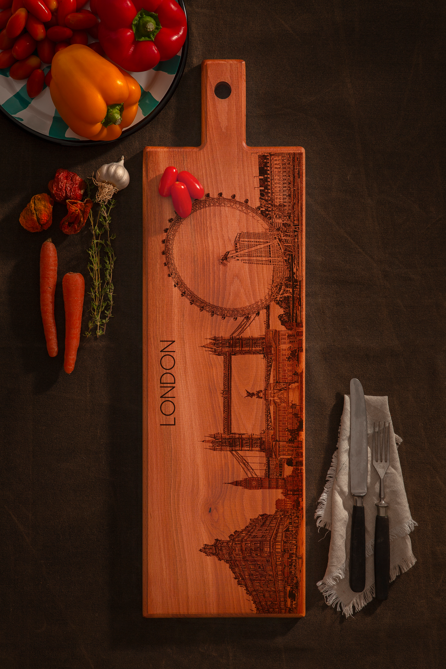 London Skyline Wooden Serving Board – 60 x 17 cm