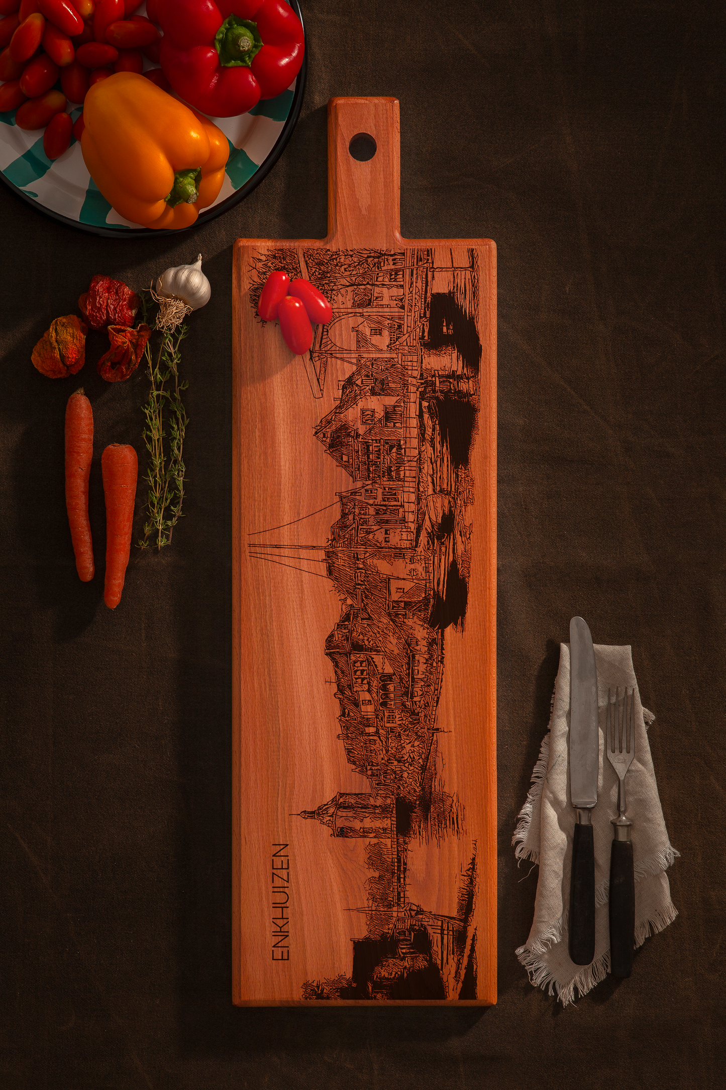 Handmade Enkhuizen Engraved Large Serving Board - Beech Wood