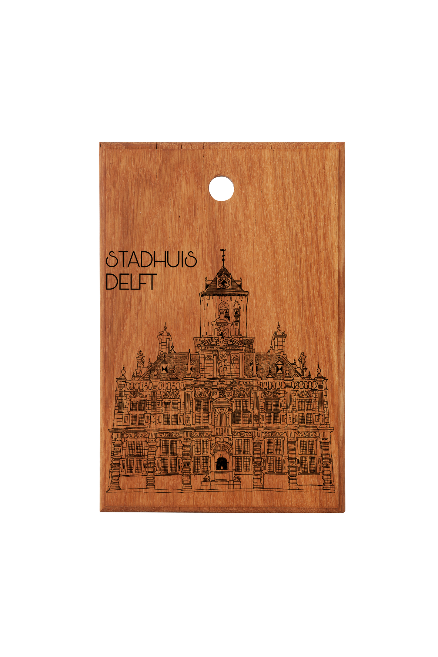 Oak Wood Variant of Handmade Stadhuis Delft Engraved Cutting Board