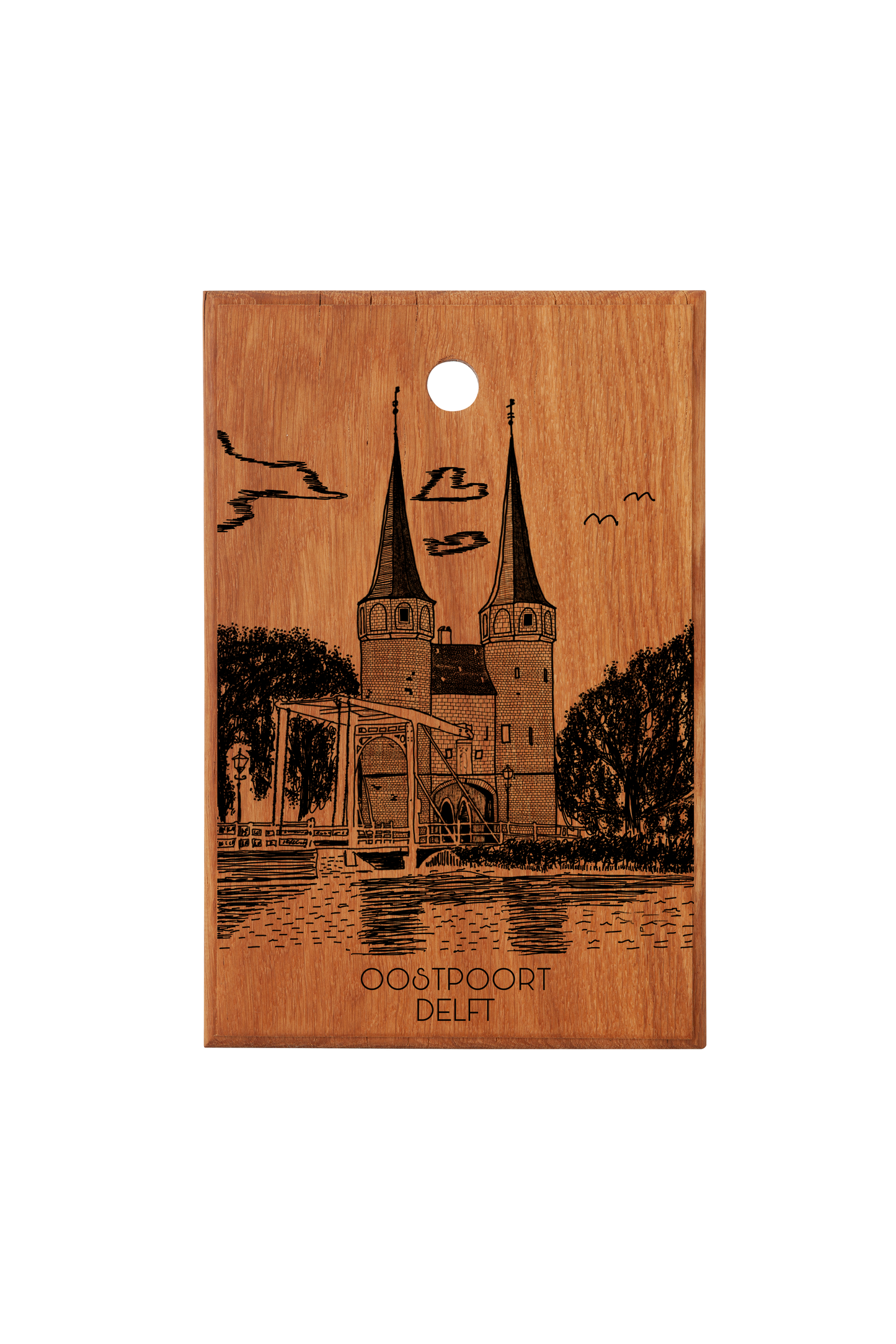 Oak Wood Variant of Handmade Oostpoort Delft Engraved Cutting Board