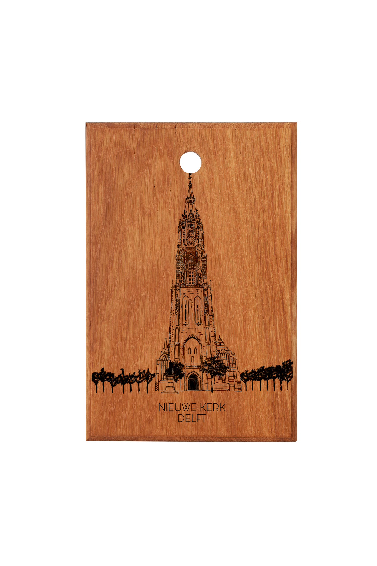 Oak Wood Variant of Handmade Nieuwe Kerk Delft Engraved Cutting Board