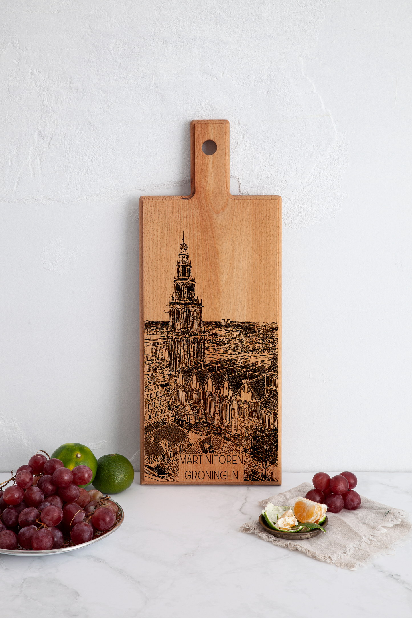 Handmade Groningen Martinitoren Engraved Serving Board - Beech Wood