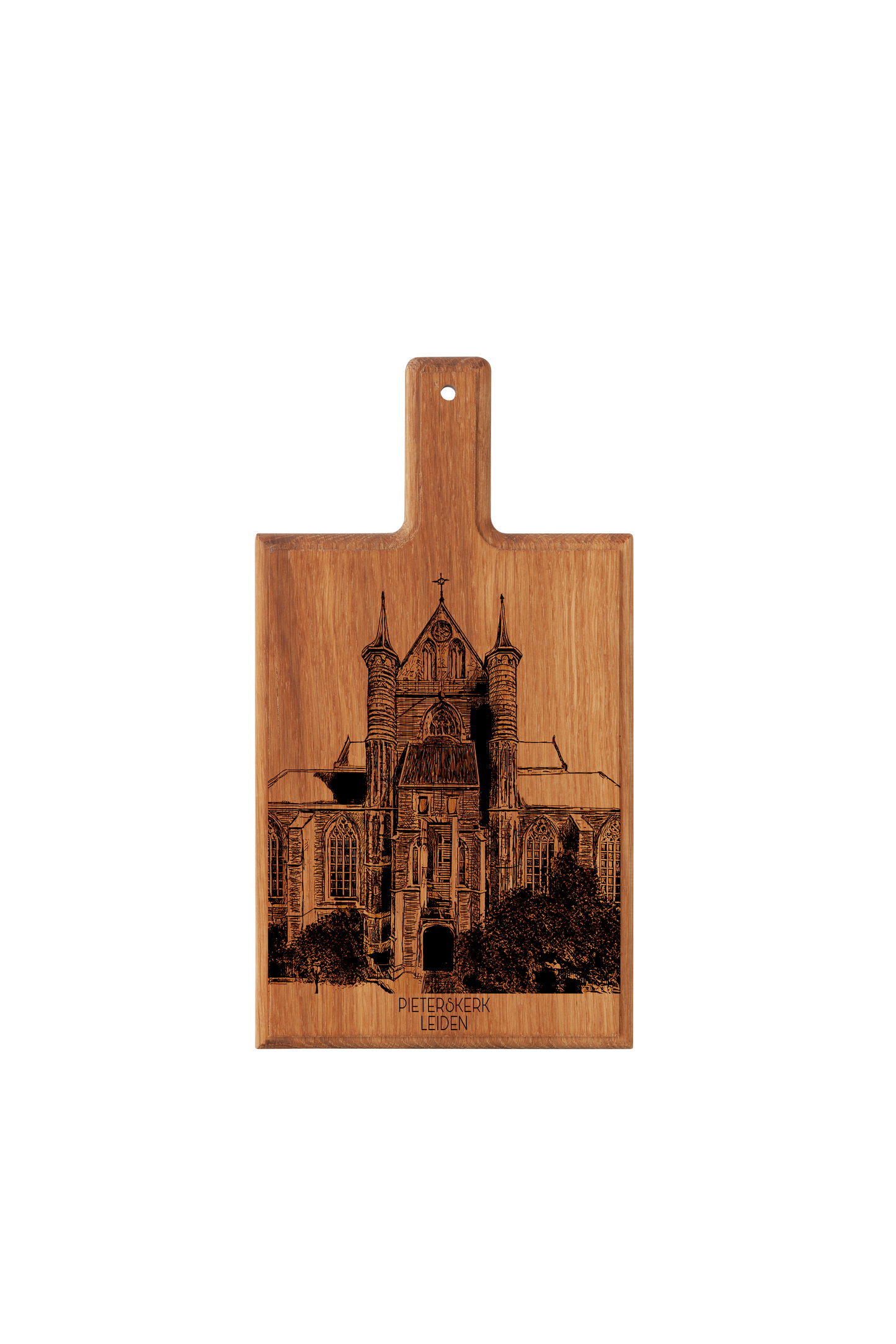 Leiden Pieterskerk Handmade , Engraved Cheese Board - Beech Wood