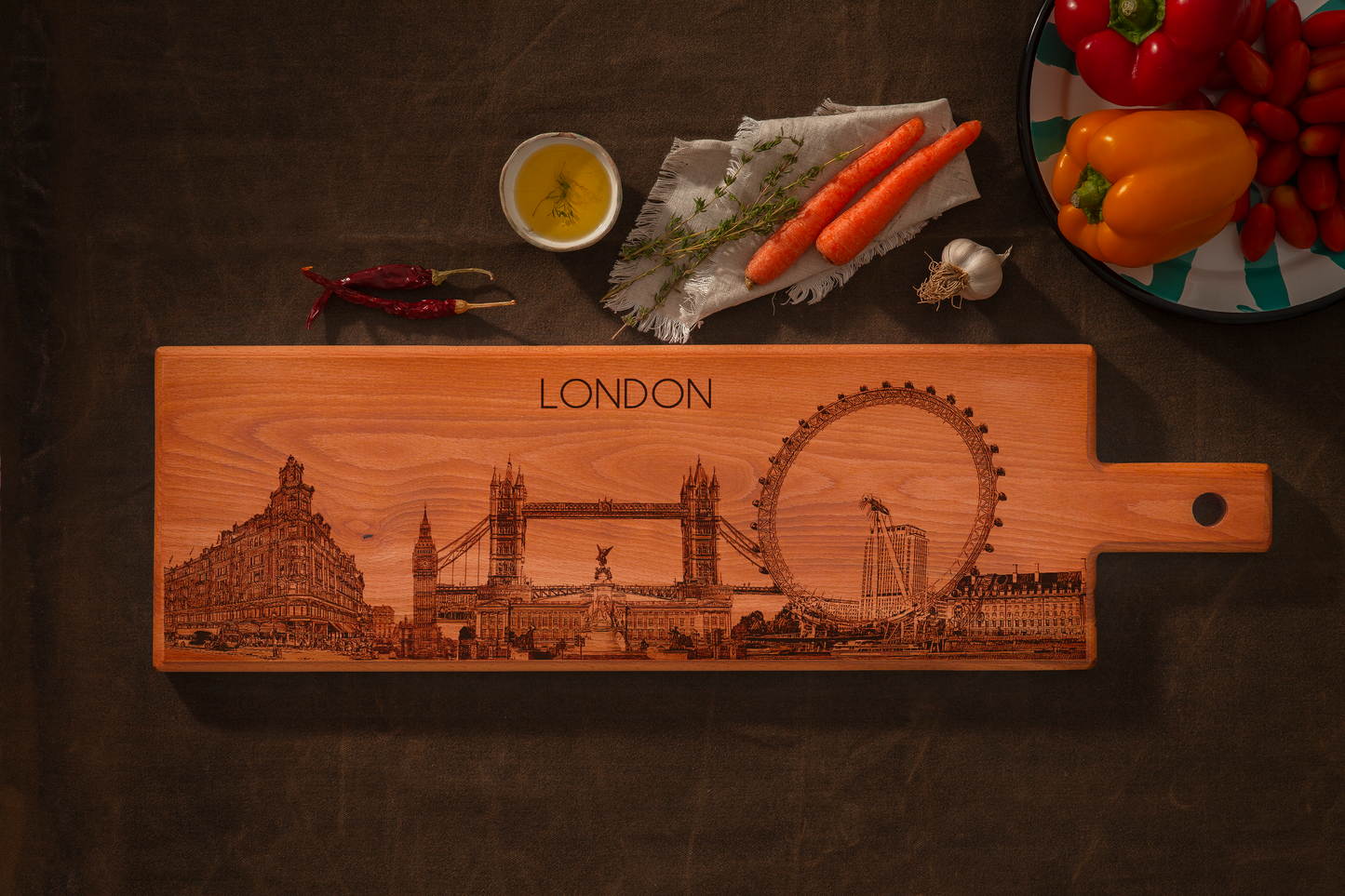 London Skyline Wooden Serving Board – 60 x 17 cm